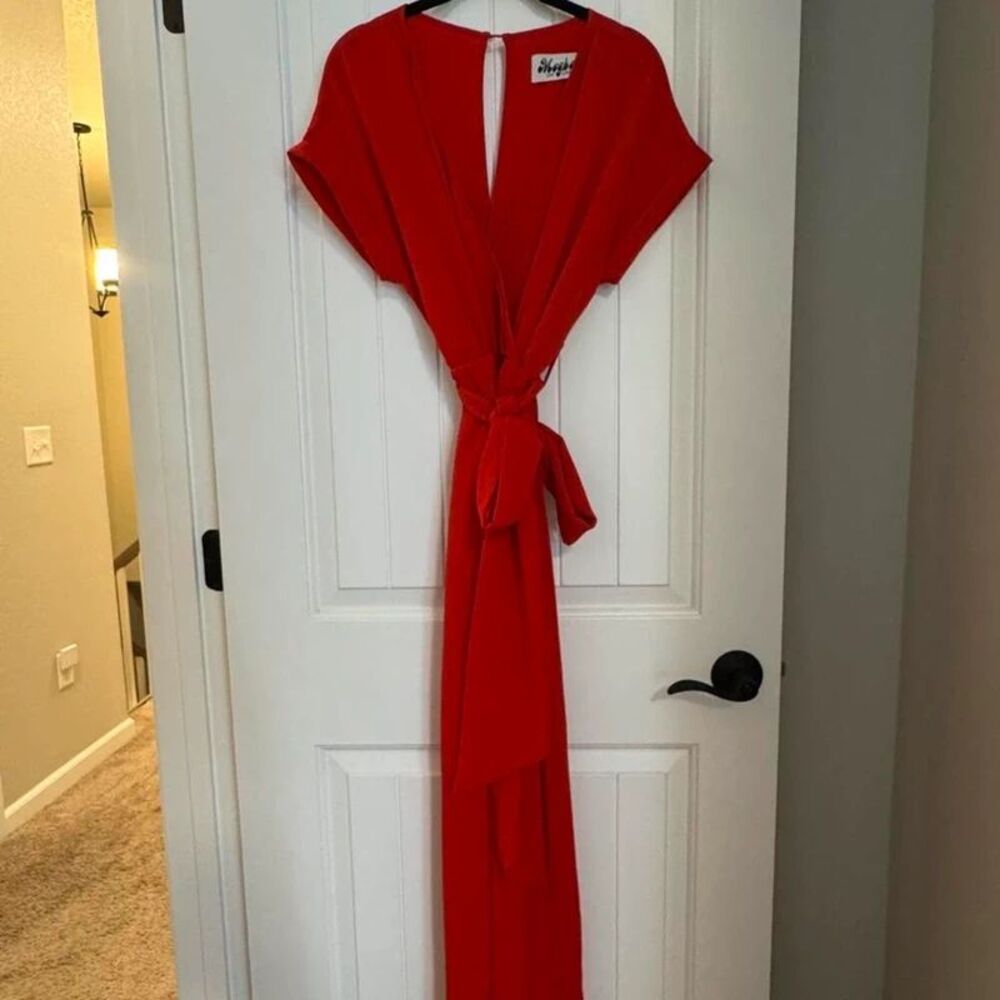 Meaghan Los Angeles Wonderland Belted Jumpsuit Size S Red